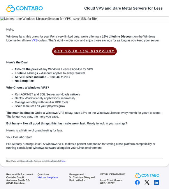 Flash Sale: 15% Lifetime Discount on Windows License for Your VPS