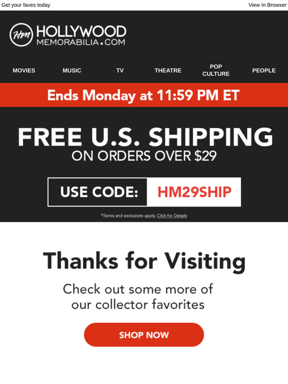 Thanks For Visiting The Official Hollywood Memorabilia Shop
