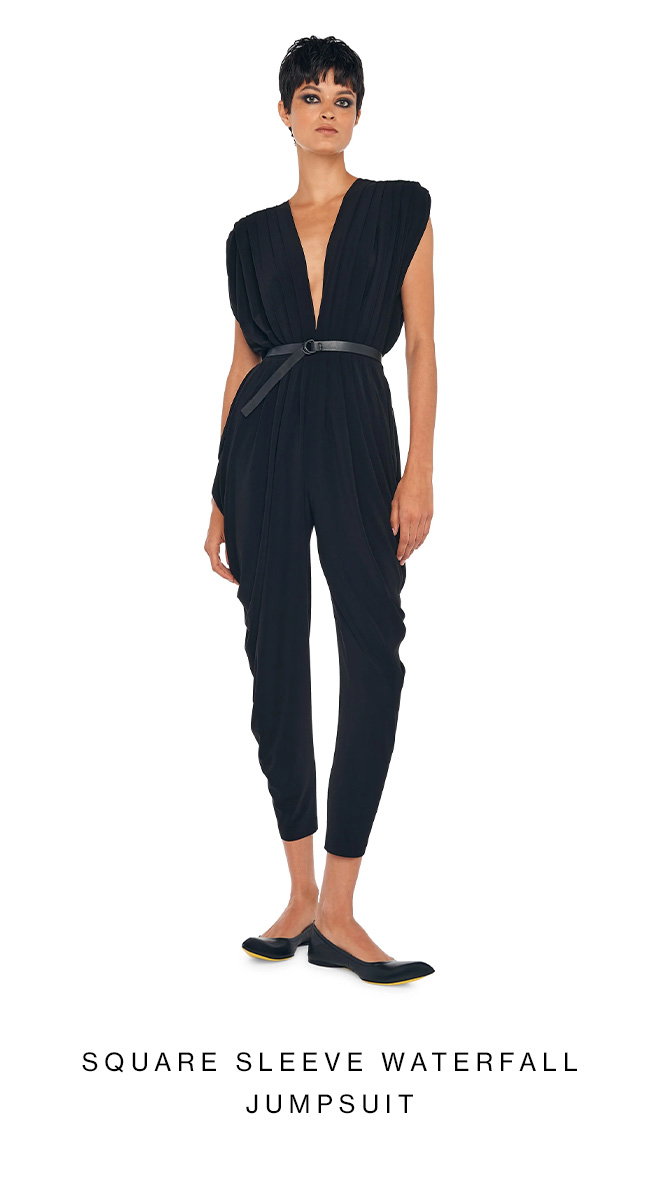 SQUARE SLEEVE WATERFALL JUMPSUIT