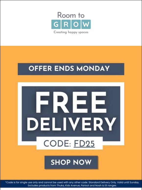 🎉 Free Delivery Ends Monday! Shop Room to Grow Now