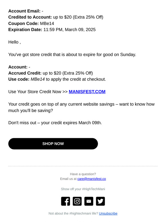 Look! You have up to $20 in store credit