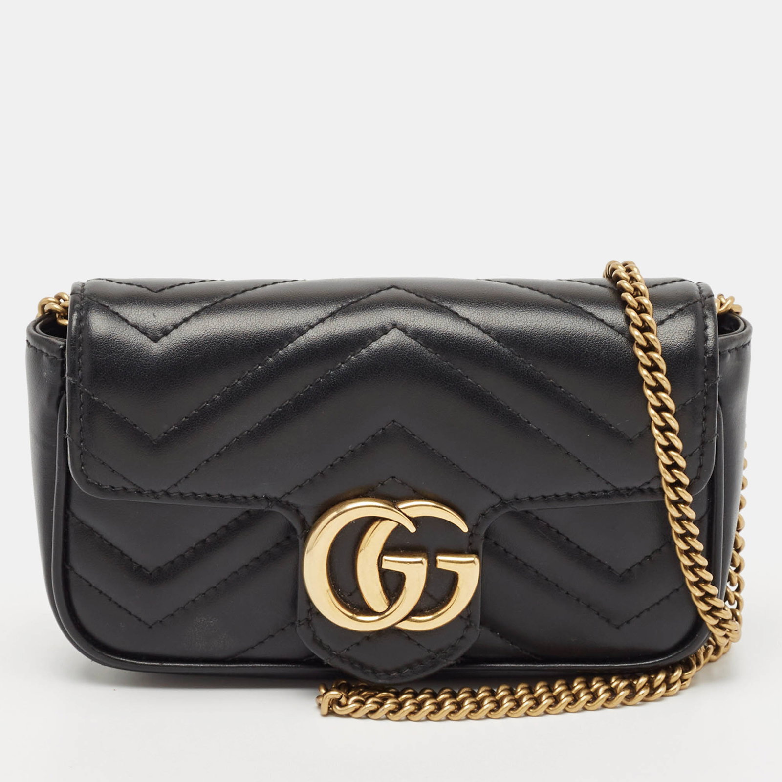 Black Matelassé Leather GG Marmont Super Mini Shoulder Bag