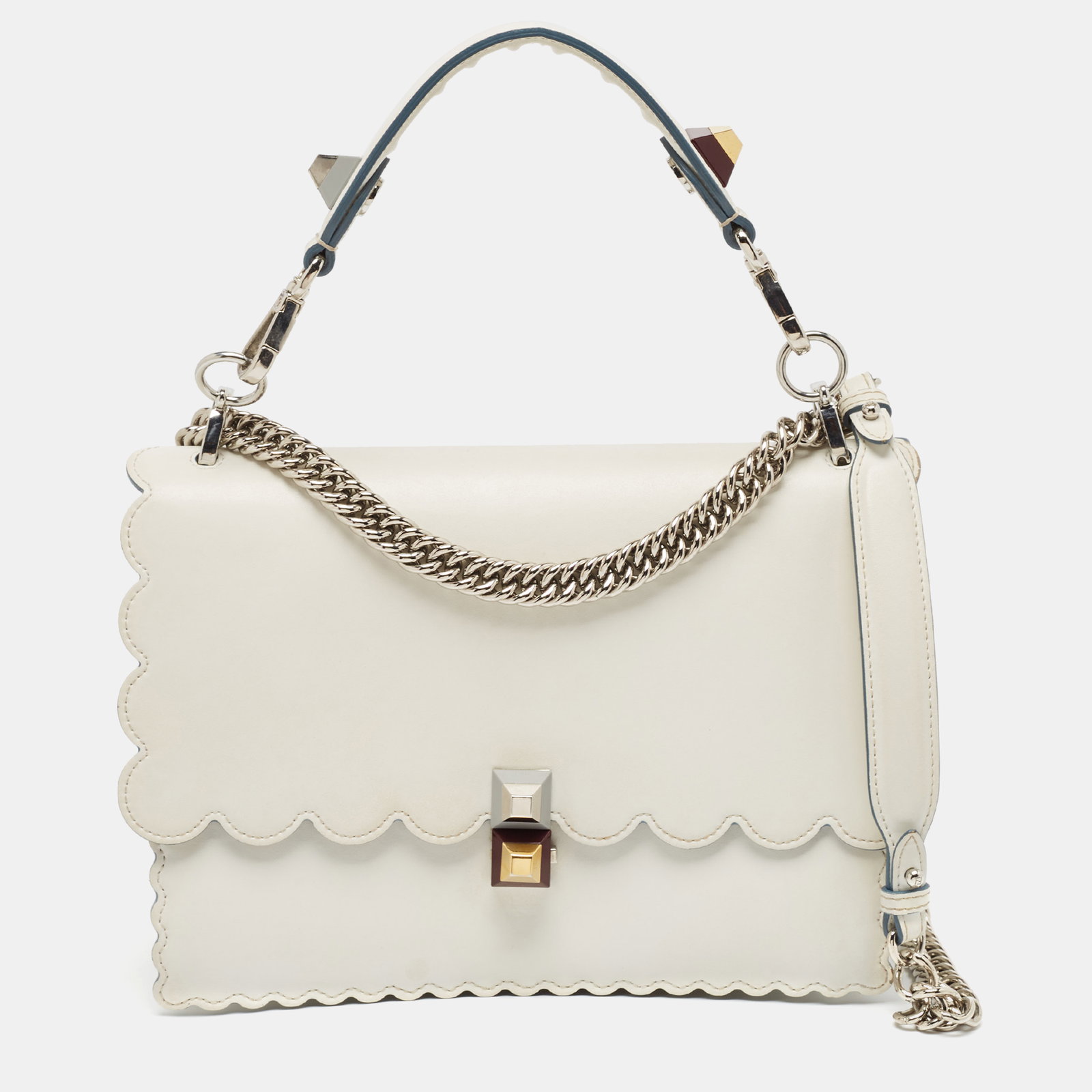 Off White Scalloped Leather Medium Kan I Shoulder Bag