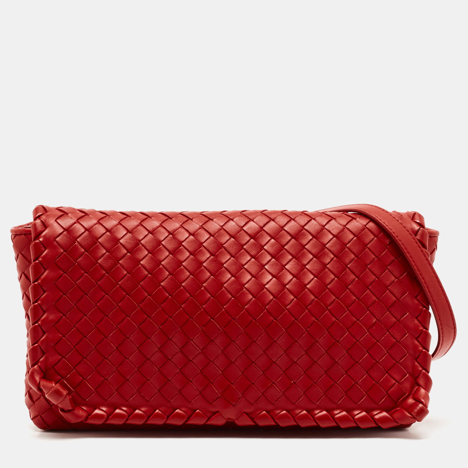 Red Intrecciato Leather Flap Crossbody Bag