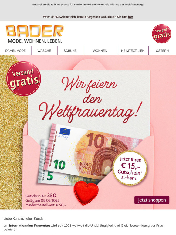 🌺 € 15,- Gutschein für Sie zum Weltfrauentag: Sichern Sie sich jetzt Ihren persönlichen Gutschein! 🌺