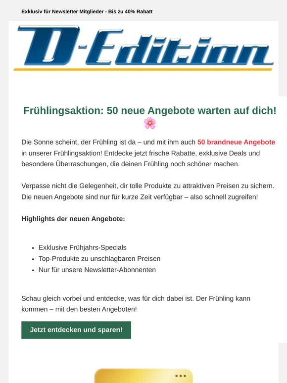 50 neue Angebote in unserer Frühlingsaktion – Jetzt entdecken!