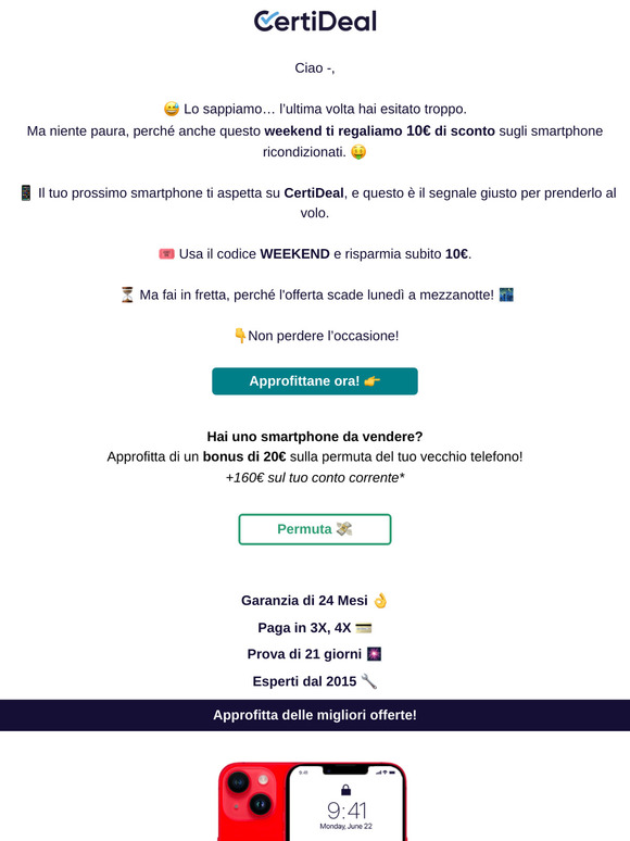 —, non lasciarti sfuggire lo sconto del weekend: -10€ su tutto il sito!📱