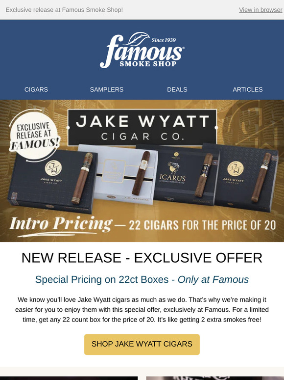 Famous Smoke Shop Introducing...Jake Wyatt Cigar Co. Milled