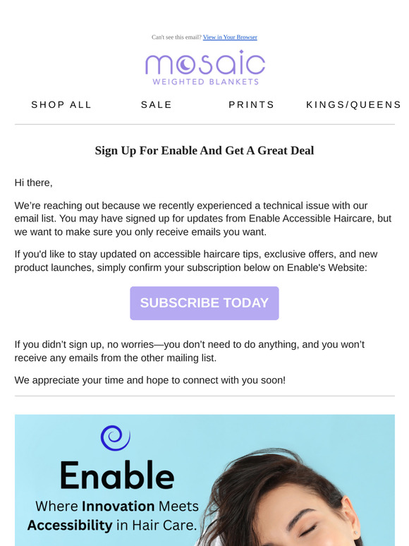 Mosaic Blankets & Enable Accessible Haircare: Stay Connected!