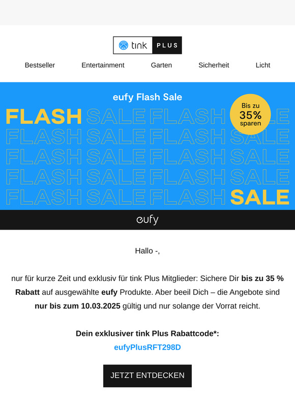 🎉 Exklusiv für tink Plus: eufy Flash Sale