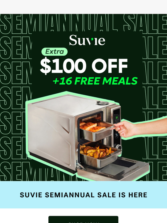 Extra $100 OFF + 16 Free Meals During Suvie's Semiannual Sale