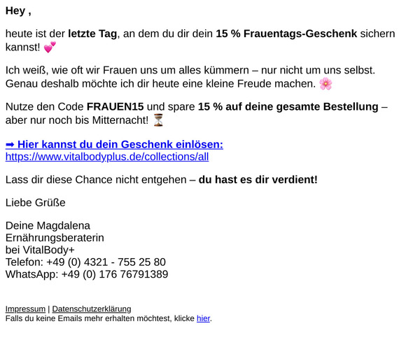 Letzte Chance  – 15 % nur noch heute! 🎀