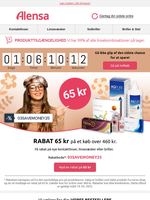 Kun indtil midnat: 65 kr RABAT på hele købet.