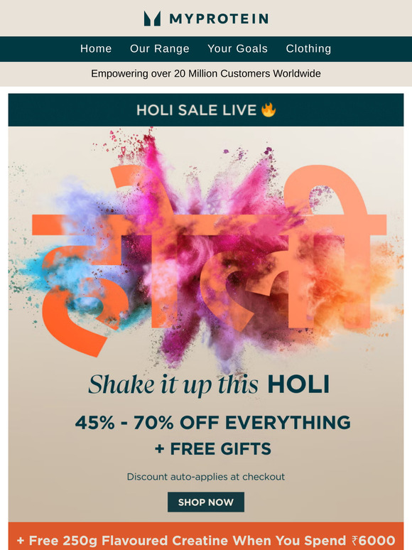🔥 HOLI SALE LIVE: 45% - 70% OFF