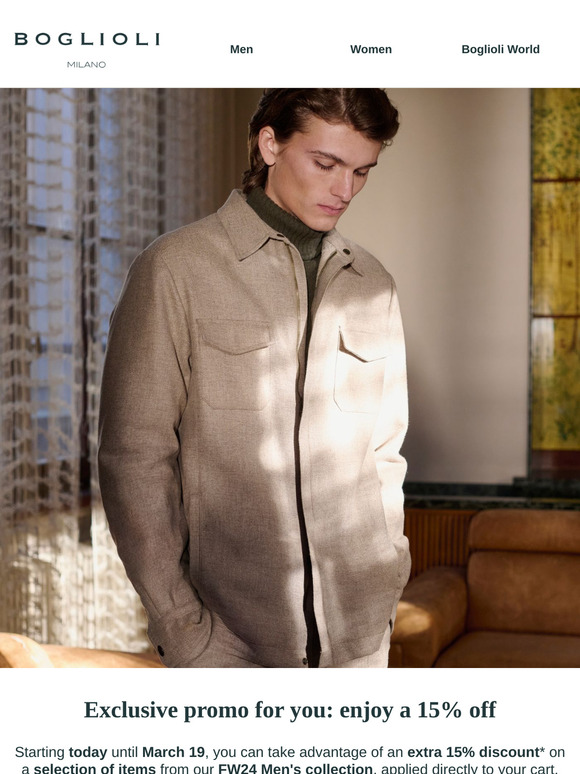 Exclusive Offer Just for You: Extra 15% Off FW24 Men’s Collection