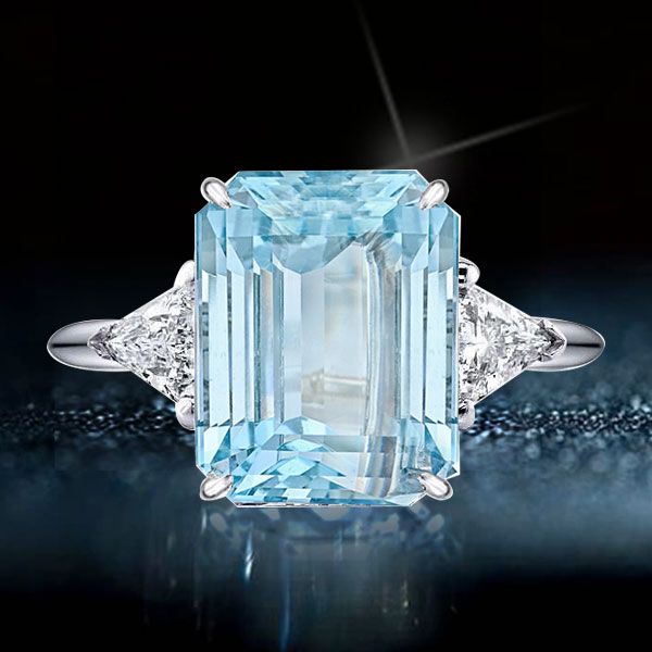 Italo Aquamarine Wedding Rings Emerald Cut Engagement Ring