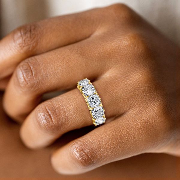 Italo 5 Stone Cushion Cut Half Eternity Band Anniversary Rings