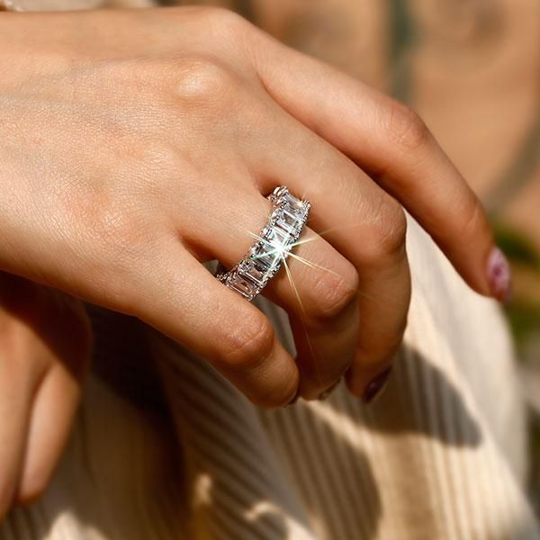 Italo Emerald Cut Eternity Wedding Band Ring Affordable