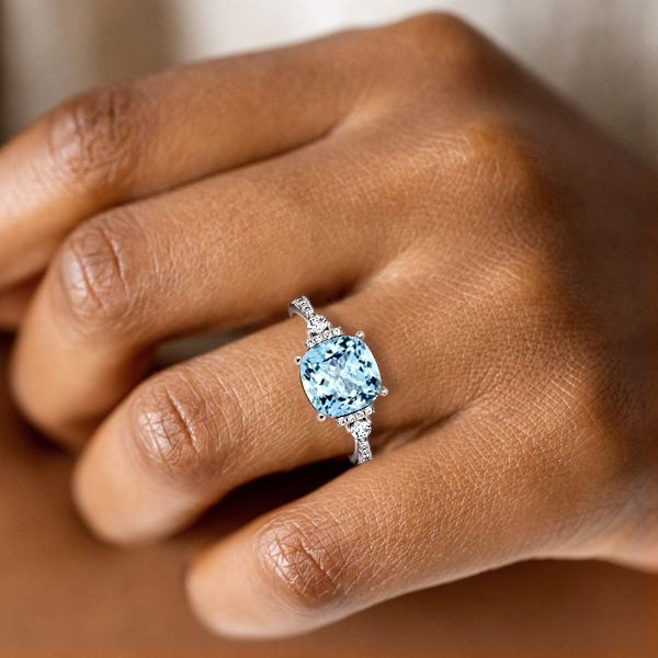 Italo Cushion Cut Aquamarine Ring Sterling Silver Rings Women