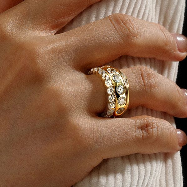 Italo Golden Baguette & Round Cut Stackable Band Set For Women