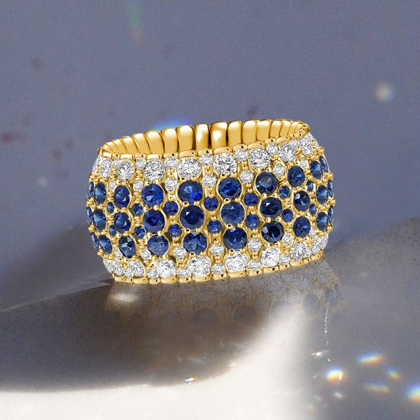 Italo Golden Multi Row Blue Sapphire Eternity Wedding Band
