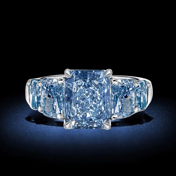 Italo Five Stone Blue Topaz Radiant Cut Wedding Rings