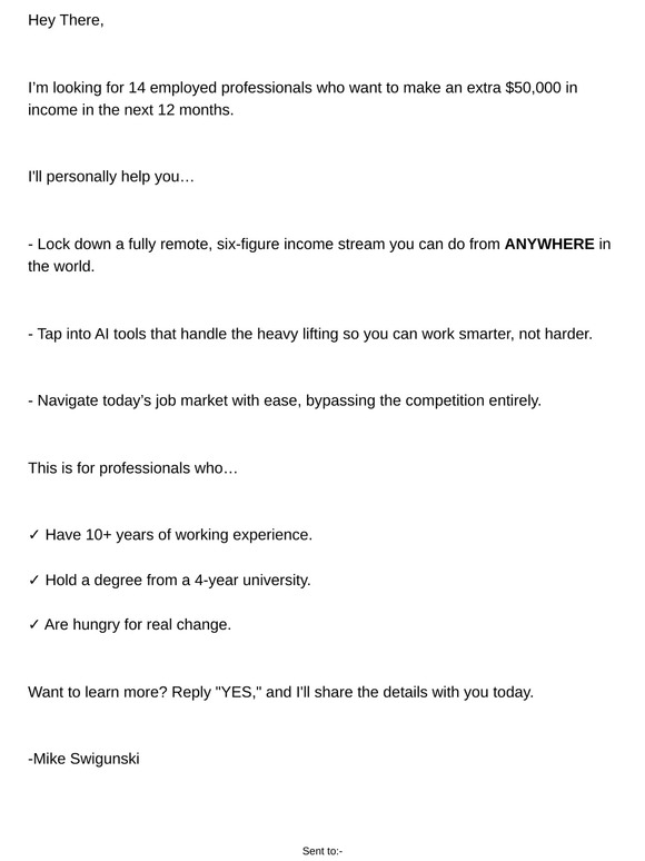 Looking for 14 employed professionals who want to make an extra $50,000…