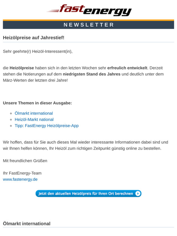Heizölpreise auf Jahrestief!