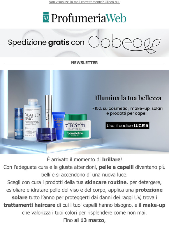✨ -15% su cosmetici, make-up, solari e prodotti per capelli