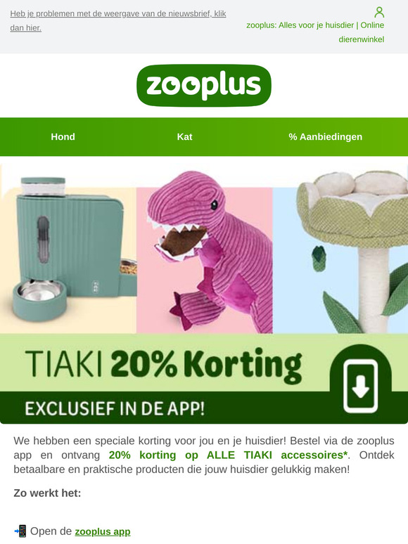 📱 20% korting op TIAKI huisdieraccessoires in de app! 📱