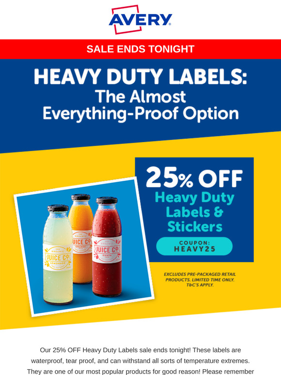 25% Off Heavy Duty Labels - Sale Ends Tonight