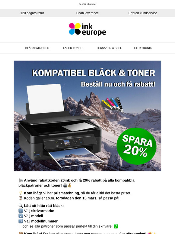 📢 SPARA -20% PÅ BLÄCK & TONER!
