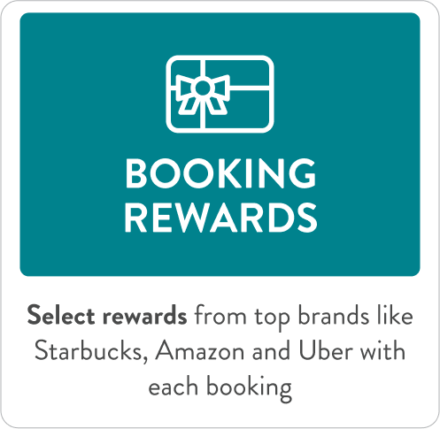 Booking Rewards - Select rewards from top brands like Starbucks, Amazon and Uber with each booking