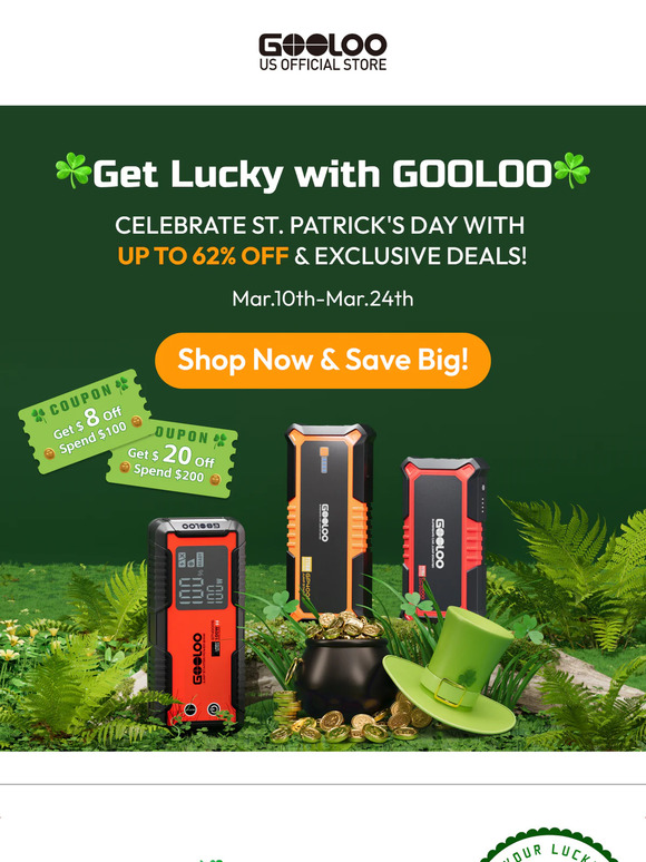 🍀 Get Lucky with GOOLOO – St. Patrick's Day Sale: Up to 62% OFF!