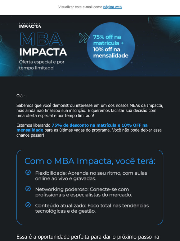 ⏳ Última chance! 75%OFF na matrícula e 10% OFF na mensalidade