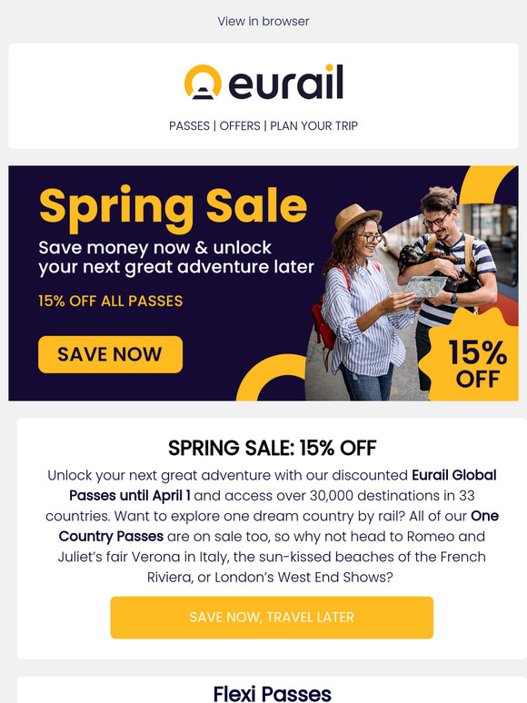 Spring Sale: 15% off Eurail Passes! 🚂