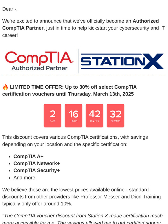 CompTIA Partner Announcement: 30% Off Vouchers