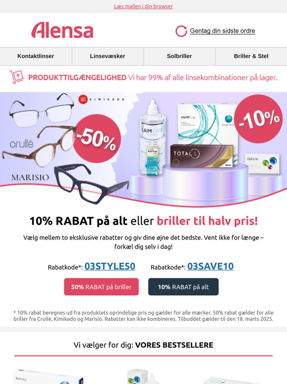 10 % rabat på alt eller briller med styrke til halv pris?