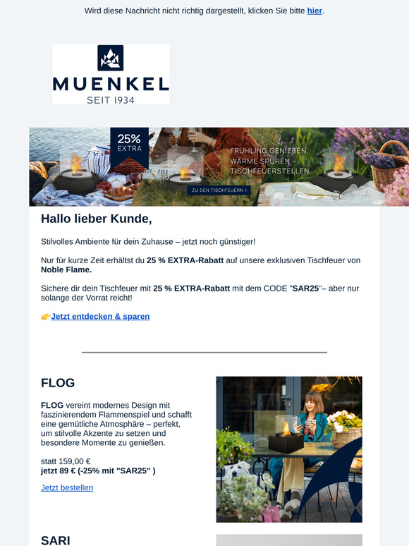 🔥 Exklusiv: 25 % EXTRA-Rabatt auf stilvolle Tischfeuer! 🔥