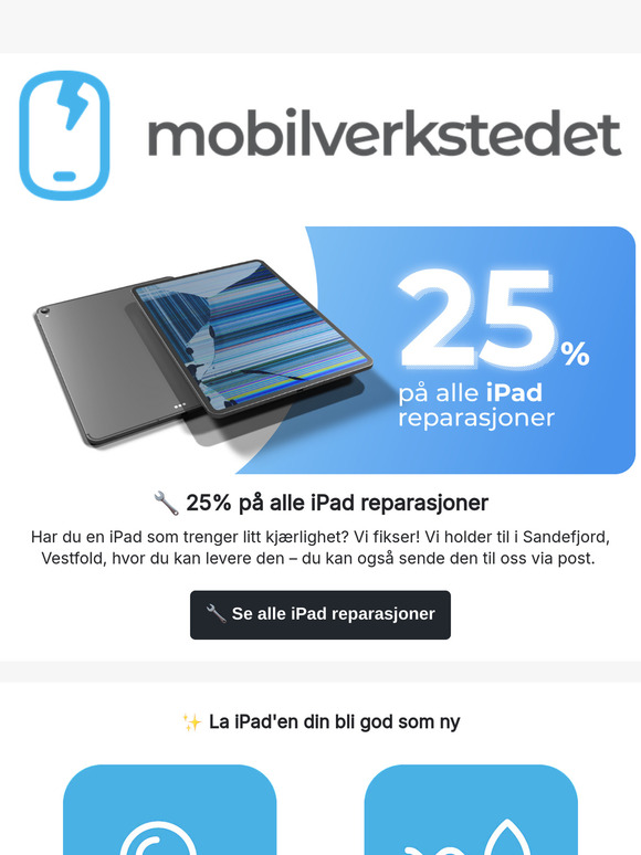 🔧 25% rabatt på alle iPad reparasjoner