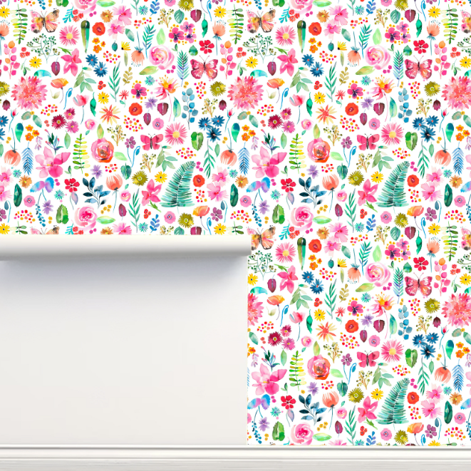 Botanical Watercolor Plants Flowers Wallpaper by Ninola Designs