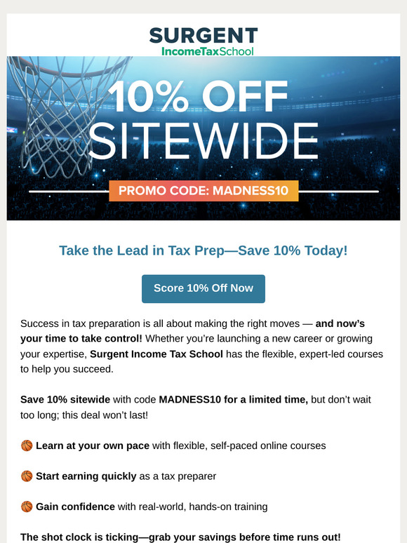 Take the Lead in Tax Prep—Save 10% Now! 🏀