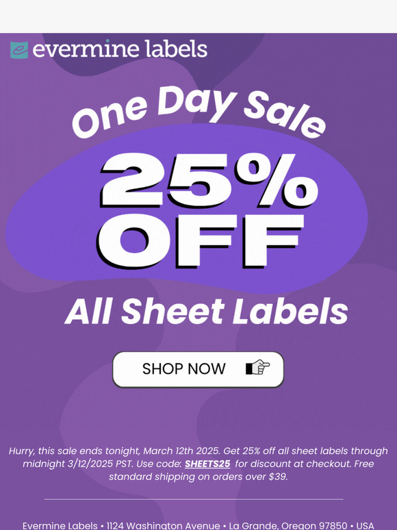 Get 25% off all Sheet Labels, today only!