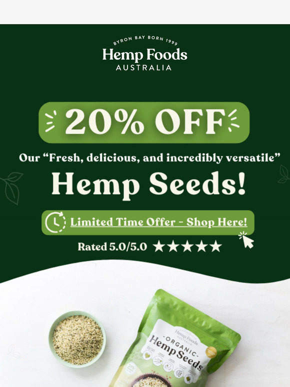 💚 20% Off Hemp Seeds - sprinkle, blend, save!