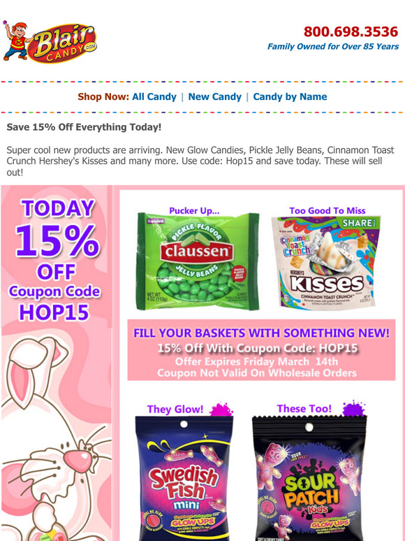 It's a great day for 15% off Candy!