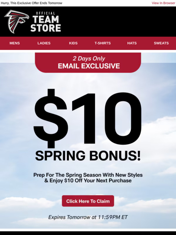 Spring Bonus! Enjoy $10 Off Falcons Styles