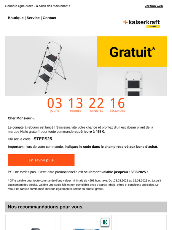 Plus que 3️⃣ jours pour obtenir un escabeau pliant Hailo gratuit !*