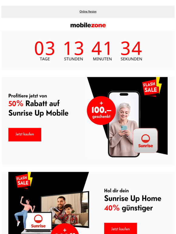 Spare jetzt: Sunrise Handyabo 50% günstiger