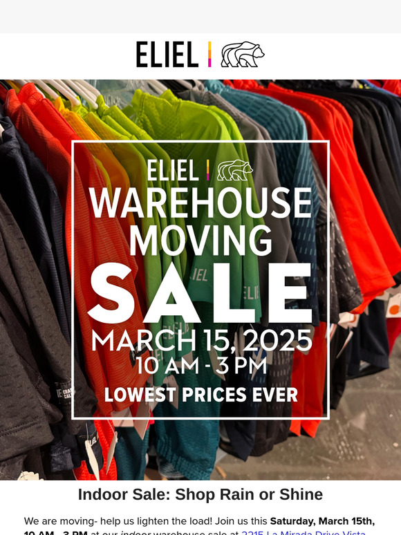 🚴‍♂️ Eliel Warehouse Moving Sale – Rain or Shine! 🌦️