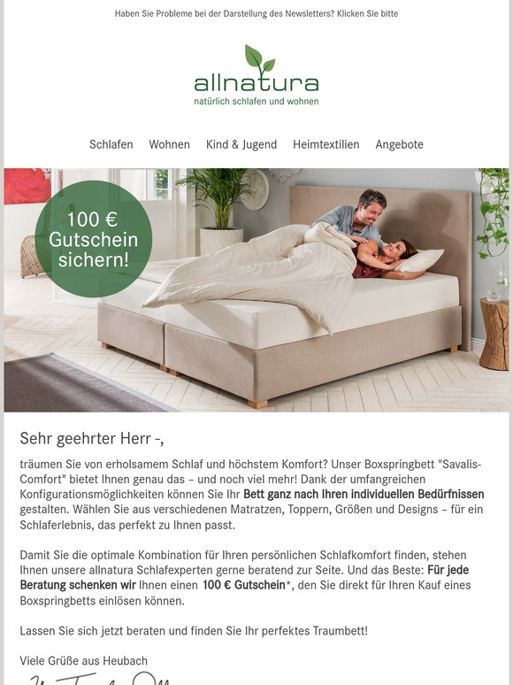 100 € Rabatt für Ihren neuen Schlafkomfort!